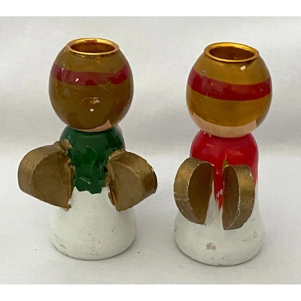 Vintage Painted Wooden Christmas Ornaments ~Rocking Horse Angel Santa Sleigh